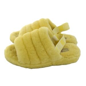 UGG Fluff Yeah Slide Women 10 Yellow Excellent Sheepskin Fuzzy Slingback